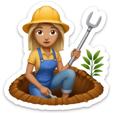 woman digging a hole to poop in sticker