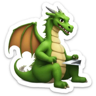 dragon on a laptop, wearing hump day t-shirt, with a cup of coffee in hand sticker