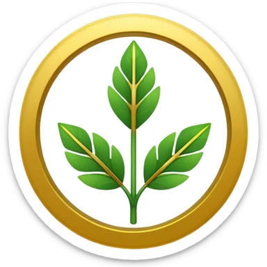 "A simple, strong, rounded arrow pointing upwards, encased within a circle made of two green, curved leaves. Use bright, contrasting colors (green and yellow/gold) for vitality. Minimalist 32x32 pixel emoji icon. Transparent background." sticker