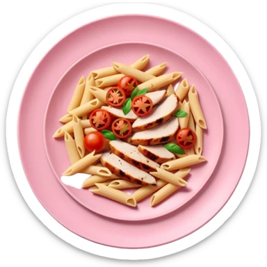 penne with cherry tomatoes and grilled chicken on a pastel pink plate sticker