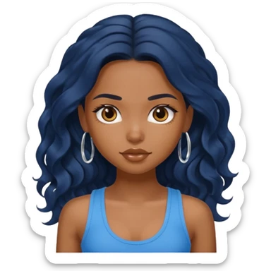 a pretty bratz brown girl with long wavy black hair and a blue tank top on sticker