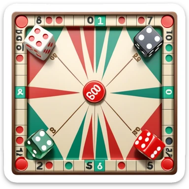 A photorealistic icon featuring a backgammon board with dice, a Monopoly board with money and property cards and a Game of Life spinner. The design captures the detailed textures of the boards, pieces, and accessories. Transparent background. sticker