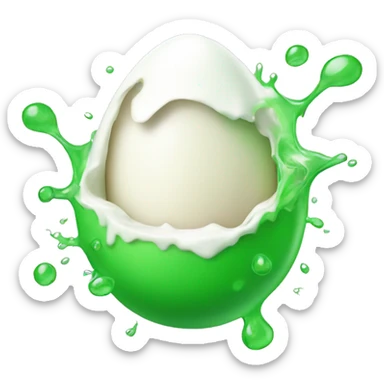 green long emoji with a eggshell white liquid bursting out of it sticker