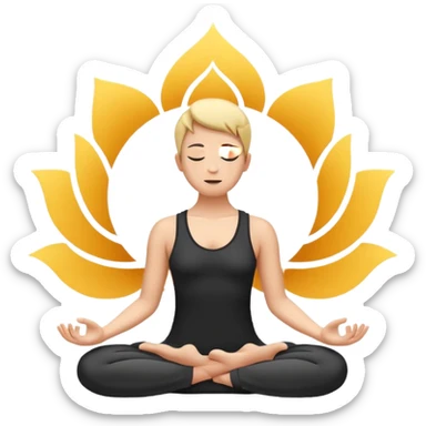 Minimalistic flat vector icon, iOS style, thin black contour on white background. Person in lotus pose with rising spiral energy above. No text, no shadows. sticker