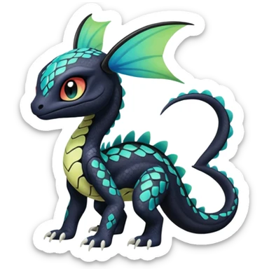 Colorful Exotic Meloetta-Toothless-Salandit-Stitch-Fakémon-creature-hybrid sticker