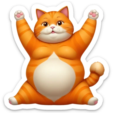 Fat cat stretching with big belly sticker