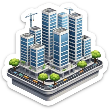 Buildings constructed on a large platform, with each structure elevated and connected, creating a unique, organized urban space sticker