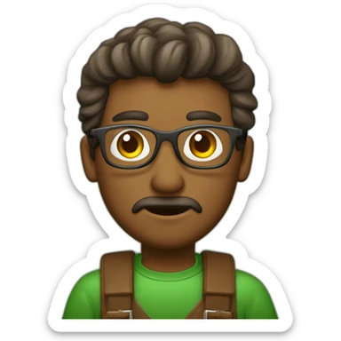 hombre con lentes y un peinado color marrón clásico de lado, apuntando hacia el frente de medio lado mientras guiña un ojo , usando una franela balnca con dordes verdes sticker