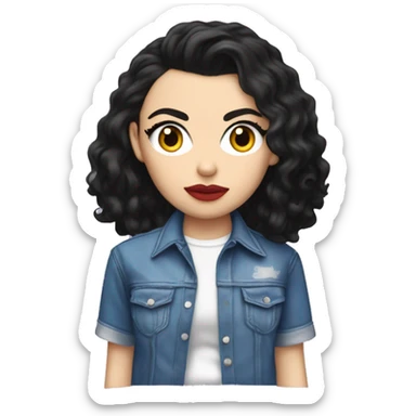 Charli XCX with a shirt that says "Brat" sticker