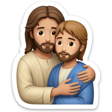 Jesus hugging a person with warm and comforting expression, emoji style sticker