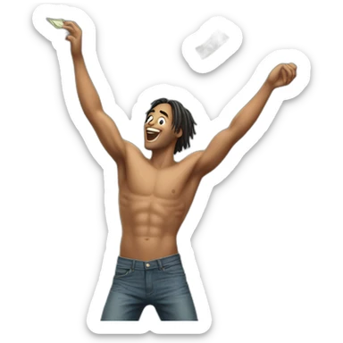 Shirtless guy dancing under raining money  sticker