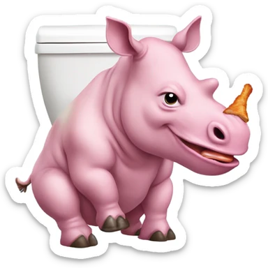 a pink rhino pooping in a toilet and eating a chicken wing  sticker