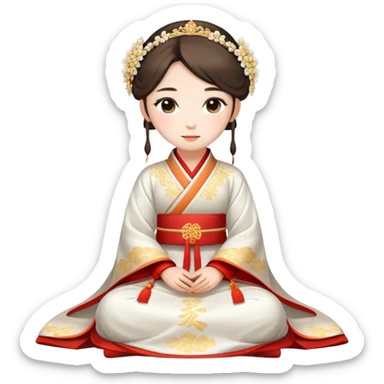 Beautiful girl wearing Hanfu h wedding dress sitting sticker