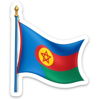 emoji de bandera gitana azul verde y círculo rojo en el centro sticker