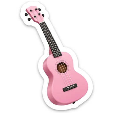 Minimalistic flat vector icon, iOS style, thin black contour on white background. Small pink ukulele with four strings. Clean, modern, no text, no shadows sticker