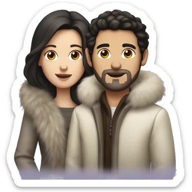 Dark haired White couple in long fur coats sticker
