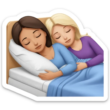 Brunette women sleeping in bed on white blonde woman sticker
