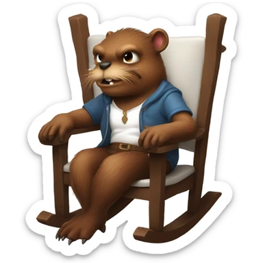 Giant beaver man in rocking chair petting his demon pet sticker