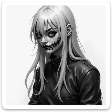 Squid Game Season 2 character, individual portrait, black and white, no color, realistic style, dramatic expression sticker