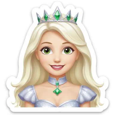 The Good Witch from Oz with long white blonde hair, white sequin outfit sticker