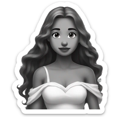 prinvk, 1girl, solo, dress, long hair, bare shoulders, princess, monochrome  sticker