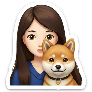 Really girl long dark brown hair with shiba inu outdoors sticker