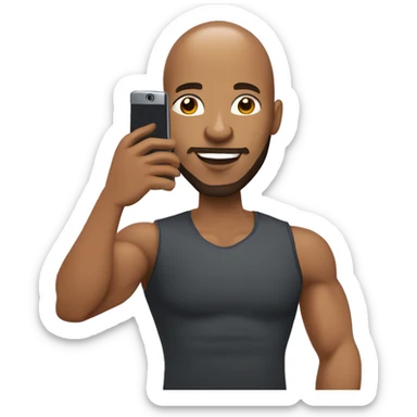  illustration of a muscular bald head light skin complexion African American man with a beard taking a selfie with a smartphone  sticker