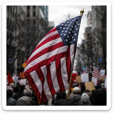 serious protest-themed upside down American flag, realistic, red, white, and blue, no cartoon elements, no clouds, no text, simple background sticker