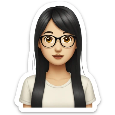 asian girl long black hair with glasses and curtain bangs sticker