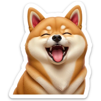 Cinematic Cute Yawning Shiba Inu Portrait Emoji, Head tilted slightly with a dramatic, wide-open yawn, showcasing a vibrant red fur with a soft creamy underbelly, floppy ears slightly drooping, round brown eyes barely open in drowsy contentment, Simplified yet irresistibly adorable features, highly detailed, glowing with a soft, cozy glow, high shine, relaxed yet expressive, stylized with a touch of whimsy, bright and endearing, soft glowing outline, capturing the essence of a sleepy yet affectionate companion, so drowsy it feels like it could stretch out of the screen and curl up for a nap! sticker