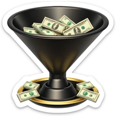 black marketing funnel with dollars at the buttom sticker