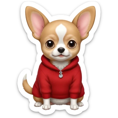Full White and black Chihuahua - tiny, chubby and big ears. Full body with sweather sticker