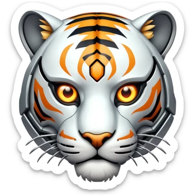 cyborg tiger face with robotic parts and glowing eye for Twitch emote sticker