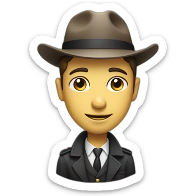 the standard gender neutral detective emoji, but with a smirking face, eyebrows raised, eyes looking sideways, and a half smile sticker