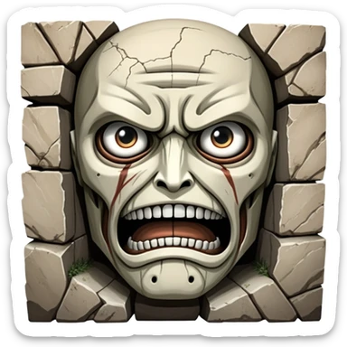 Colossal wall from Attack on Titan with giant faces embedded in it sticker