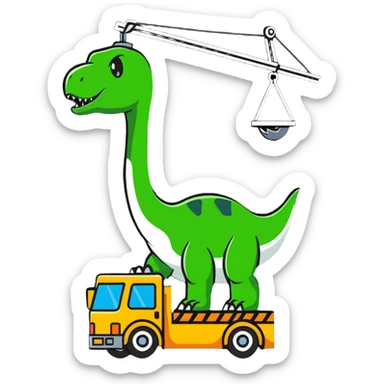 Crane lifting dinosaur sticker