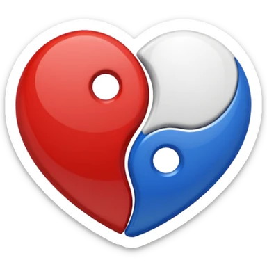 Make a yin yang like heart emoji with the colors being blue and red sticker