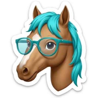 horse head with turquoise hair and glasses sticker