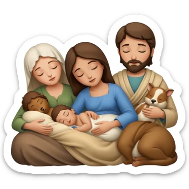 Femme Marie, homme Joseph, et le petit bébé Jesus, et les animaux font tous dodo sticker