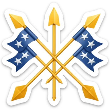 A flag with a green background, 3 arrows in the centre crossing eachother, and 12 stars arching over them. sticker