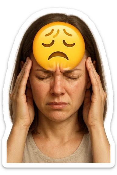 emoji stile iphone di donna con mal di testa, iperrealistico 4k sticker
