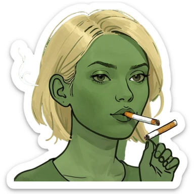 Blond girl with stop smoking  sticker