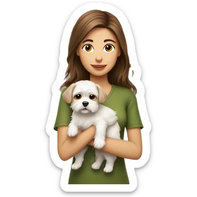 Brown hair girl with small maltese puppy sticker