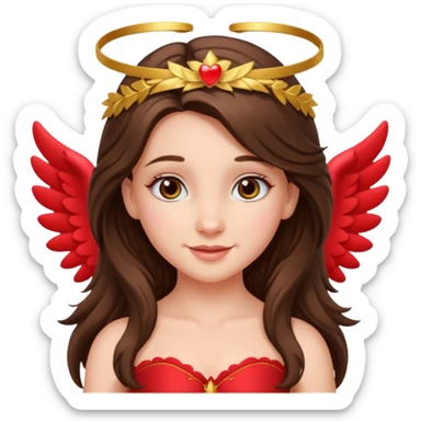 white happy long haired brunette girl hazel eyes dressed as cupid sticker