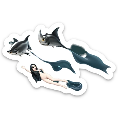 nude girl with fish illustration sticker
