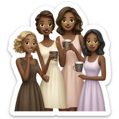 Four beautiful girls in dresses have coffee sticker
