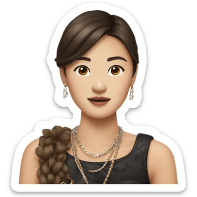 Realistic brown hair Chanel Asian Girl with Birkin bag and Chanel necklace sticker