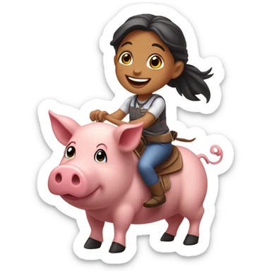 Little girl riding pig sticker