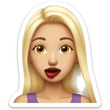 Girl applying lip gloss sticker