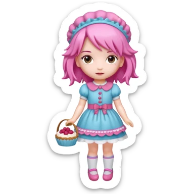 Isolated detaile illustration of the most modern raspberry torte doll figurine full body with pink hair and a hairband sticker